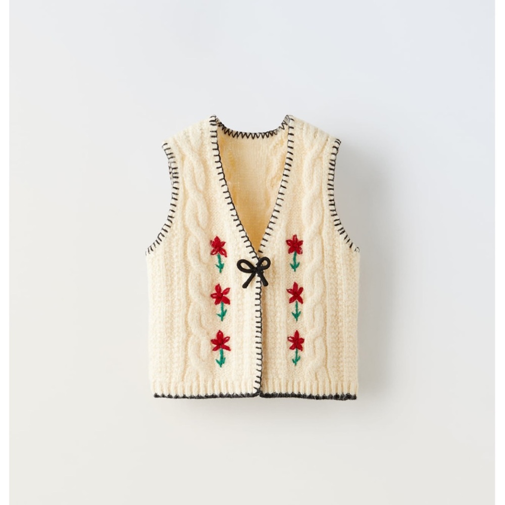 NWT Zara 5-6Y embroidered floral knit vest